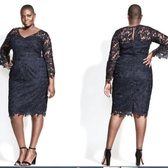 NWT CITY CHIC Lace Catch Black Midi Dress Plus SZ XS\14 - Picture 1 of 7